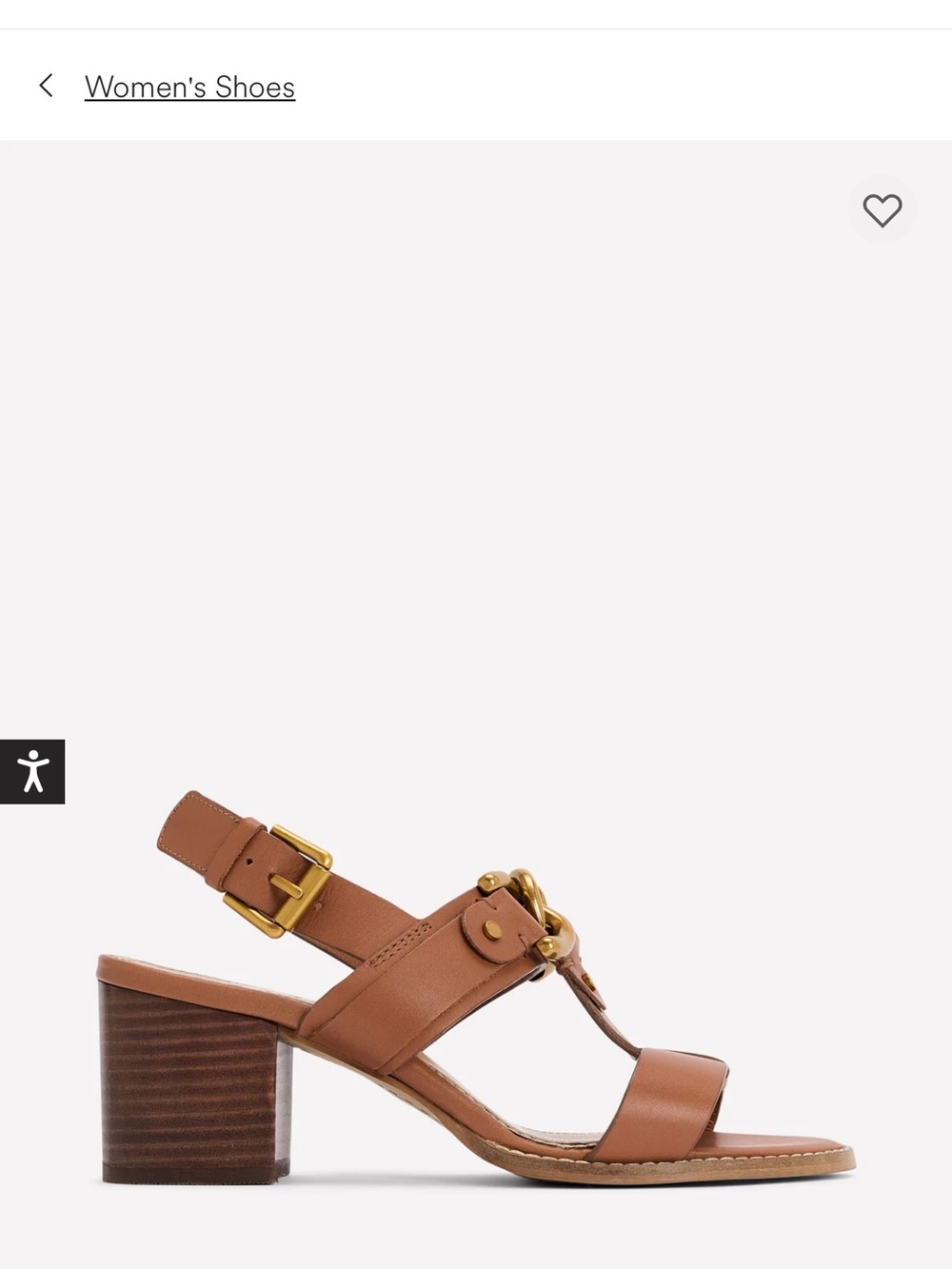 Boden Tan Leather Block Heel Sandal with Gold Chain